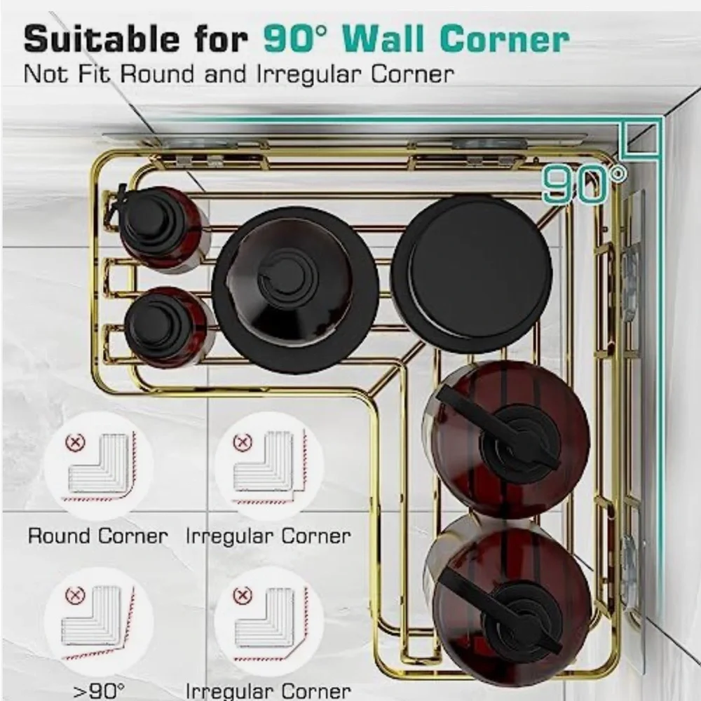 Corner Shower Caddy, 3-Pack Adhesive Bathroom Caddy with Soap Holder & 12 Hooks